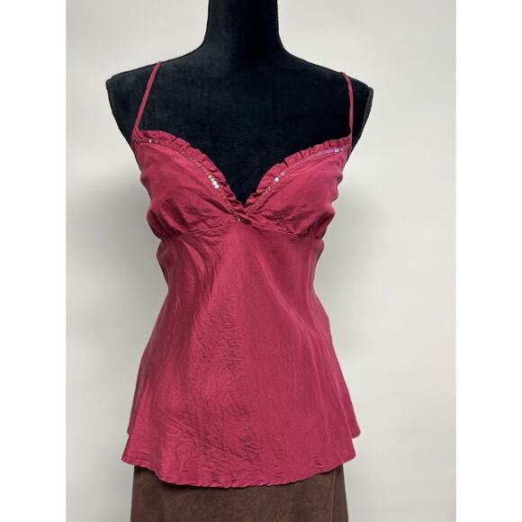 Y2K 100% Silk Babydoll Camisole Tank Top Sz 16 Sequin Fairy Grunge Whimsigoth - Picture 1 of 9